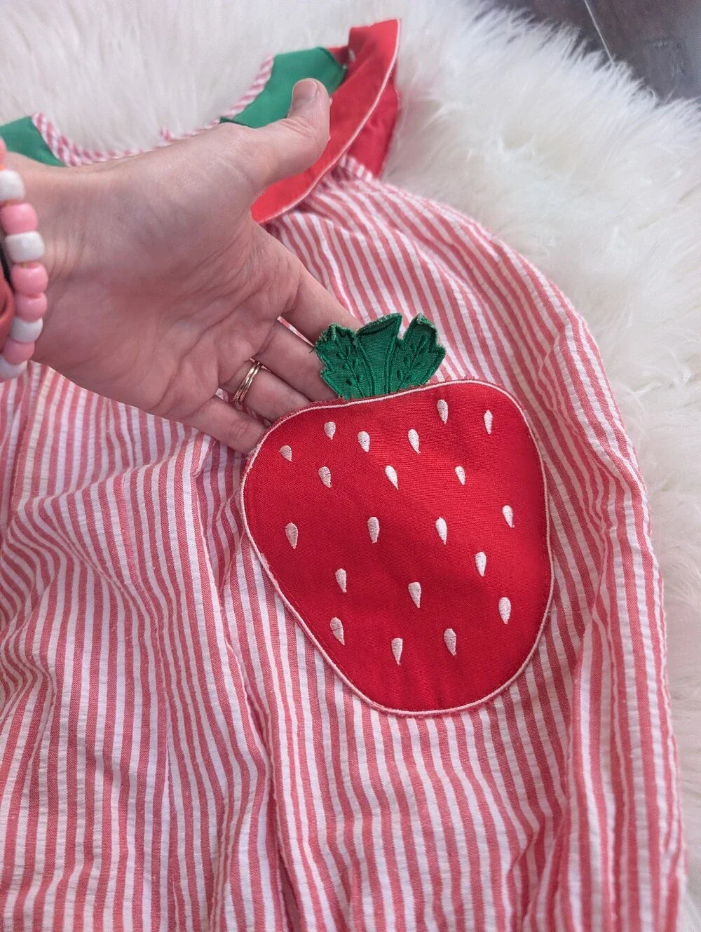 Vintage 90s 1990s Red Strawberry Appliqué Striped One-Piece Romper 4T